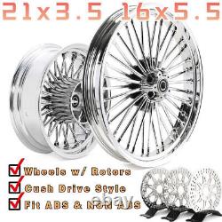 21X3.5 16X5.5 Fat Spoke Wheels with Rotors for Harley Road King Street Glide 09-23