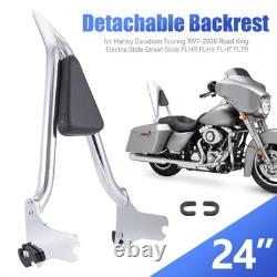 24'' Backrest Sissy Bar for Harley Touring Road King Street Electra Glide 97-08