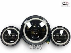 7inch LED Headlight RGB Angel Eyes + 4.5 Fog Passing Lights for Road King Street