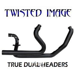 BLACK TRUE DUAL HEAD PIPES withHEAT SHIELDS HARLEY ELECTRA GLIDE ROAD KING STREET