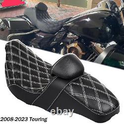 Black Driver Passenger Seat with Backrest For Harley Road King Street Glide 08-23