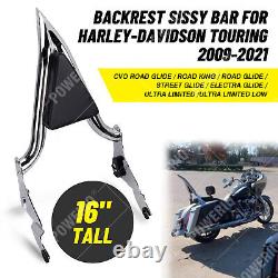 Chrome 16 Backrest Sissy Bar For Harley CVO Road Glide Street Touring Road King