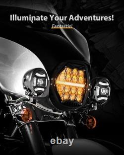 For Harley Electra Glide Road King Street Glide LED Headlight withYellow Cover DRL