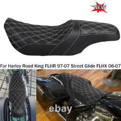 For Harley Road King Street Glide 1997-2007 White stitch Seat Driver Passenger