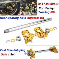 Gold Rear Axle Adjuster Kit Alloy For Harley Touring Road King Street Glide 09+