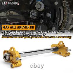 Gold Rear Axle Adjuster Kit Alloy For Harley Touring Road King Street Glide 09+