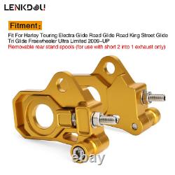 Gold Rear Axle Adjuster Kit Alloy For Harley Touring Road King Street Glide 09+