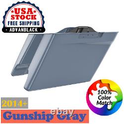 Gunship Gray Extended Bags Stretched Saddlebag For Harley Street Road King 2014+