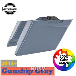 Gunship Gray Extended Bags Stretched Saddlebag For Harley Street Road King 2014+