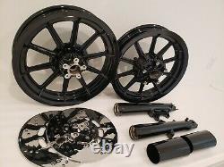 Harley Road King Street Glide 10 Spoke Gloss Black Wheels, 1992-1999 Touring Oem