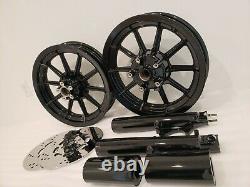 Harley Road King Street Glide 10 Spoke Gloss Black Wheels, 1992-1999 Touring Oem