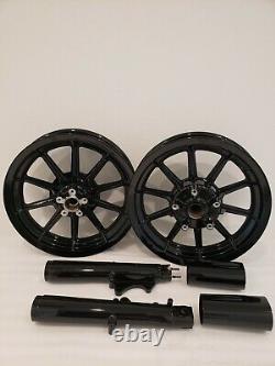 Harley Road King Street Glide 10 Spoke Gloss Black Wheels, 1992-1999 Touring Oem