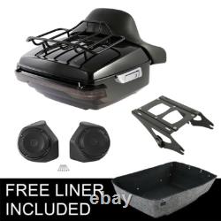 King Trunk Pad Mount & Speakers Fit For Harley Road King Street Glide 14-25