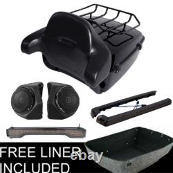 King Trunk Pad Rack & Speakers Light Fit For Harley Road King Street Glide 14-26