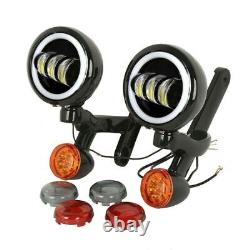 LED Turn Signals Spot Fog Lights Bracket For Harley Street Glide Road King US