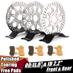 Polish 11.8 Front & Rear Brake Rotors Pads Electra Glide Street Glide Road King