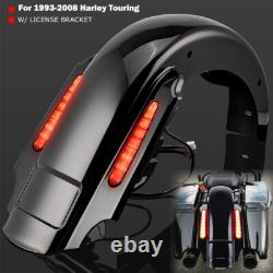Rear Extended Fender w LED Light For Harley Touring Road King Street Glide 93-08