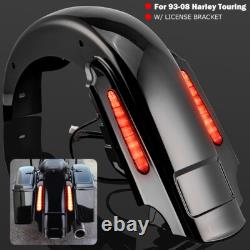 Rear Extended Fender w LED Light For Harley Touring Road King Street Glide 93-08