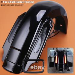 Rear Extended Fender w LED Light For Harley Touring Road King Street Glide 93-08