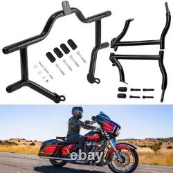 Garde-moteur NOIR + barre de protection de sacoche pour Harley Road King Street Glide 09-UP