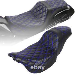 Pour Harley Road King FLHR Street Glide Special FLHXS Siège Deux Places avec Couture Bleue