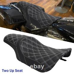 Pour Harley Road King Street Glide 1997-2007 Siège Conducteur Passager Couture Blanche