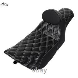 Selle conducteur et passager blanche avec dossier pour Harley Street Glide Road King