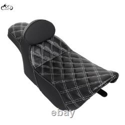 Selle conducteur et passager blanche avec dossier pour Harley Street Glide Road King