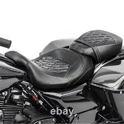 Siège Blanc 2-Up à profil bas avec coutures en losange pour Harley Street Glide Road King US